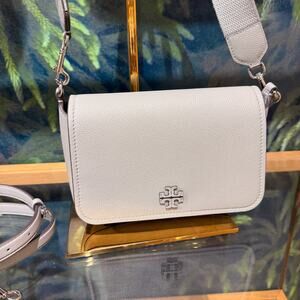 Tory Burch Thea Flap Crossbody 170477 Misty Cloud $475 Pebbled leather